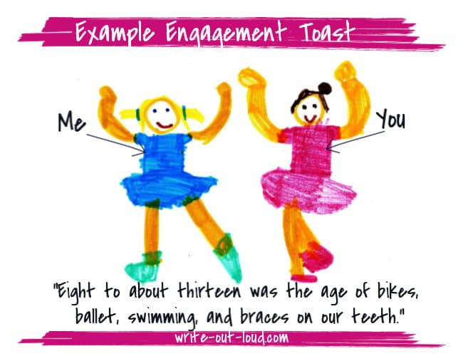 Image: Child's drawing of two girls dancing. Text:Eight to about thirteen was the age of bikes, ballet, and braces on our teeth.