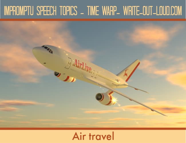 Image: large aircraft flying in a golden sky. Text: air travel