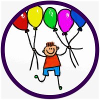 Cartoon of a happy boy holding two bunches of balloons.