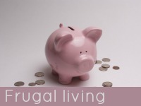 Image: pink money pig. Text: Frugal living