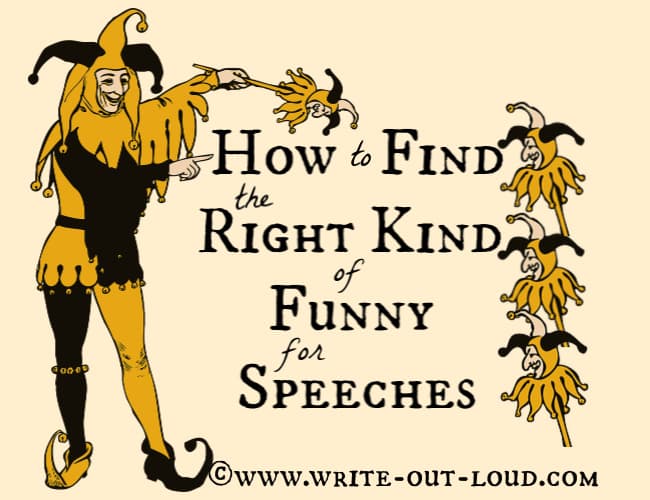 Image: vintage jester. Text: How to find the right kind of funny for speeches.