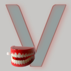 Image: Letter V - with a set of wind-up teeth!