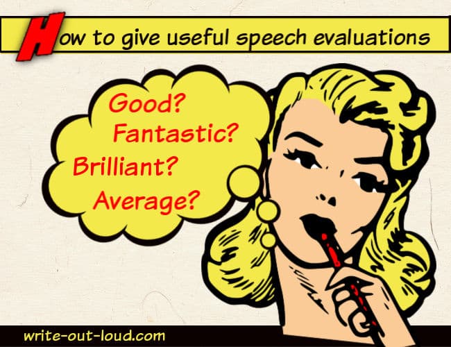 Image: retro cartoon of woman thinking. Text: How to give useful evaluations
